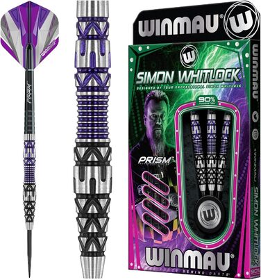 Дротики WINMAU Simon Whitlock 24г, професійні, вольфрамові, сталевий наконечник, комплект з оперенням і шафтами
