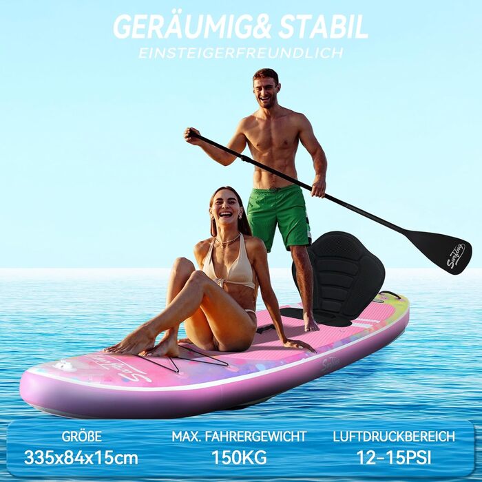 Надувна SUP-дошка ZealWe 320/335 см з комплектом аксесуарів – серфборд для сап-серфінгу, до 150 кг, сидіння, алюмінієве весло, рюкзак, насос