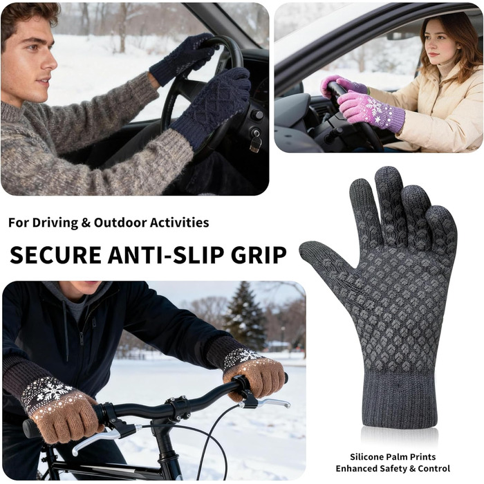 Зимові чоловічі рукавички Daen Thero з підтримкою сенсорного екрану, в'язані з вовни з флісовою підкладкою, для спорту та активного відпочинку (M, сірий)