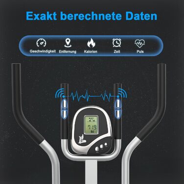 Ергономічний 2-в-1 кросстренер для дому з регульованим сидінням, LCD-дисплеєм, антиковзними педалями, навантаженням до 120 кг, сріблястий