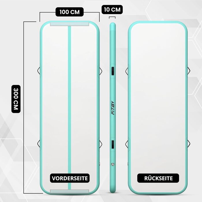 Гімнастичний надувний мат Airtrack 3м – для дітей та дорослих – з електричним насосом, для йоги та фітнесу, білий/бірюзовий