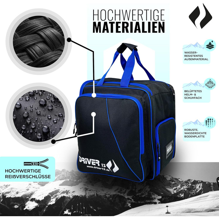 Рюкзак для лижних черевиків Driver13 з відділенням для шолома. Підходить для лиж, сноуборду, роликів та чоботів. Оригінальна модель з 2007 року, чорно-синій.