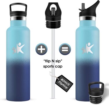 Термос-пляшка KollyKolla 750 мл, пляшка для води з содовою, витокозахисна, з трубочкою, без BPA, подвійні стінки, вакуумна ізоляція, для школи, подорожей, кемпінгу, блакитний + темно-блакитний