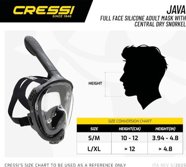 Маска для снорклінгу CRESSI Java Full Face – повна маска, антизапітніння, силікон, сухий снорк, білий/чорний, L-XL