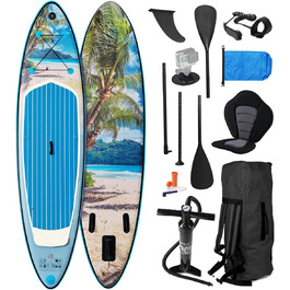 Надувний SUP-борд BRAST Tropic | Комплект для станд-ап паддлбордингу | 320x81x15 см | 6 дизайнів | 5 років гарантії | з аксесуарами | 2-в-1: SUP та каяк | тримач для Action Cam, ланцюг для ніг, насос, рюкзак (для пляжу)
