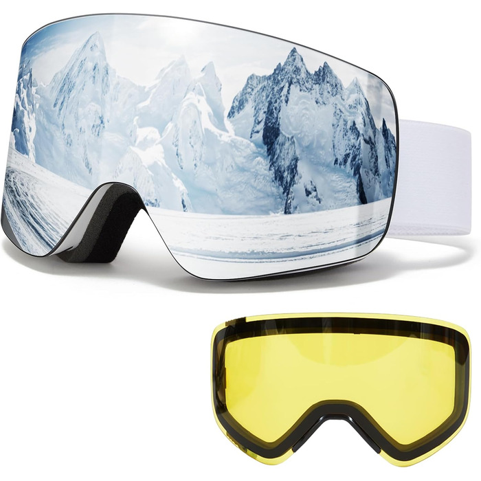 Окуляри для сноуборду та гірськолижного спорту VCOROS OTG Unisex, YH227 з антитуманним покриттям та захистом від УФ-випромінювання, срібно-білі, VLT13%