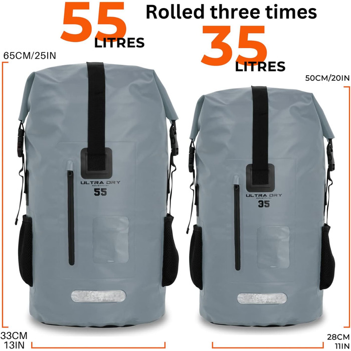 Водонепроникний рюкзак Dry Bag преміум-класу 35/55L, мішок для телефону, ідеальний для водних видів спорту, походів, риболовлі та кемпінгу (сірий)