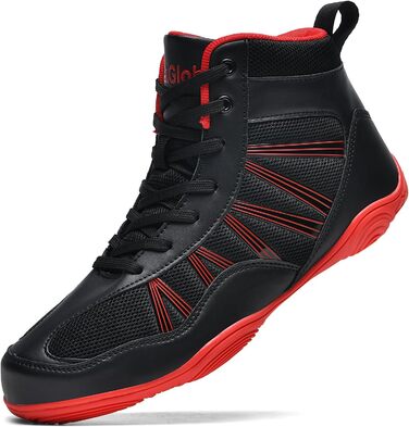 Чоловічі боксерські та борцівські кросівки DimaiGlobal. Кросівки для єдиноборств, фітнесу, кікбоксингу, карате, тхеквондо, важкої атлетики. Розмір 45 EU, чорно-червоні.