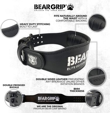Пояс для важкої атлетики BEAR GRIP Elite, преміум, подвійна шкіра, чорний, розмір S