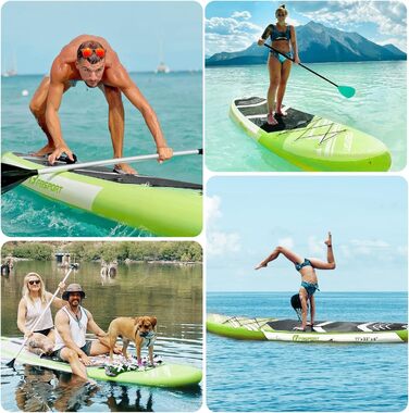 Надувне SUP Board FBSPORT для Stand-Up Paddling з регульованим алюмінієвим веслом та насосом, 15 см товщина, комплект FruitGreen