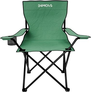 Набір з 2 туристичних стільців 24MOVE® для відпочинку на природі - складані стільці для кемпінгу, риболовлі, саду та дому, зелені