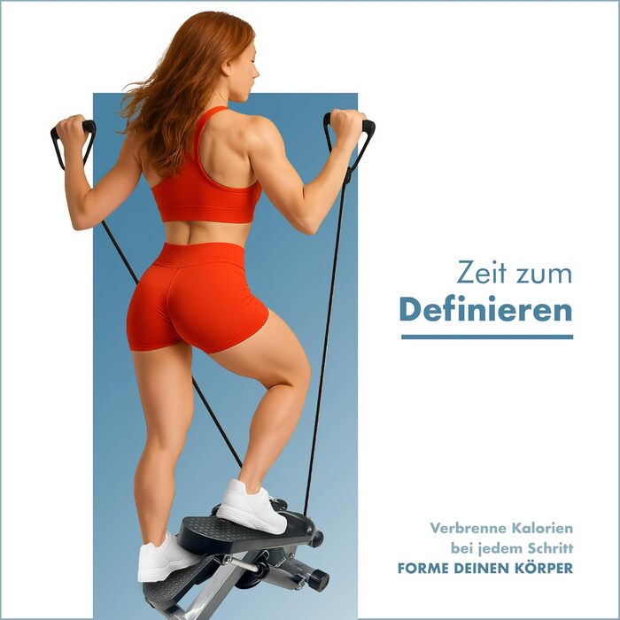 Міні степер PORTENTUM для дому з еластичними стрічками та LCD-дисплеєм - 5 функцій, Stairmaster 3-в-1 для ніг та рук, регульована інтенсивність, компактний фітнес-тренажер