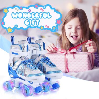 Роликові ковзани TOMSHOO для дівчаток, дитячі ролики з LED-підсвіткою, регульовані, для початківців, подарунок (блакитний, XS (26-29 EU / 160-178 MM))