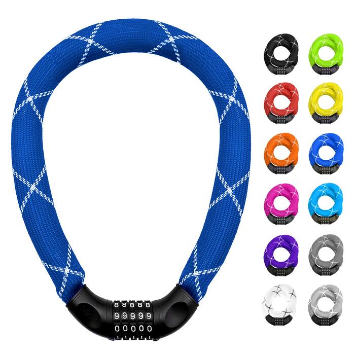 Надійне велозамок Nean з кодом, 6x6x900 мм, сталевий ланцюг, синій