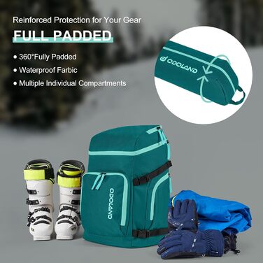 Сумка для лиж Odoland Skitasche Set, водонепроникна, для подорожей, вміщує лижі до 200 см, для чоловіків та жінок (Pfauenblau)