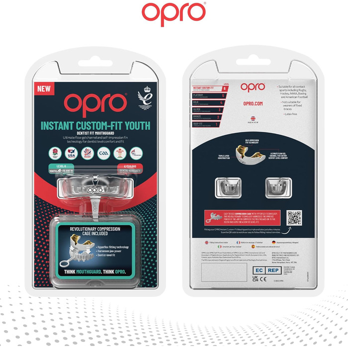 Захист для зубів OPRO з миттєвою посадкою – для боксу, MMA, єдиноборства, регбі та хокею – для дорослих та дітей – індивідуальна підгонка на рівні стоматолога – з гарантією стоматолога. Чорний/Білий (Прозорий/Білий, Дитячий (до 10 років))