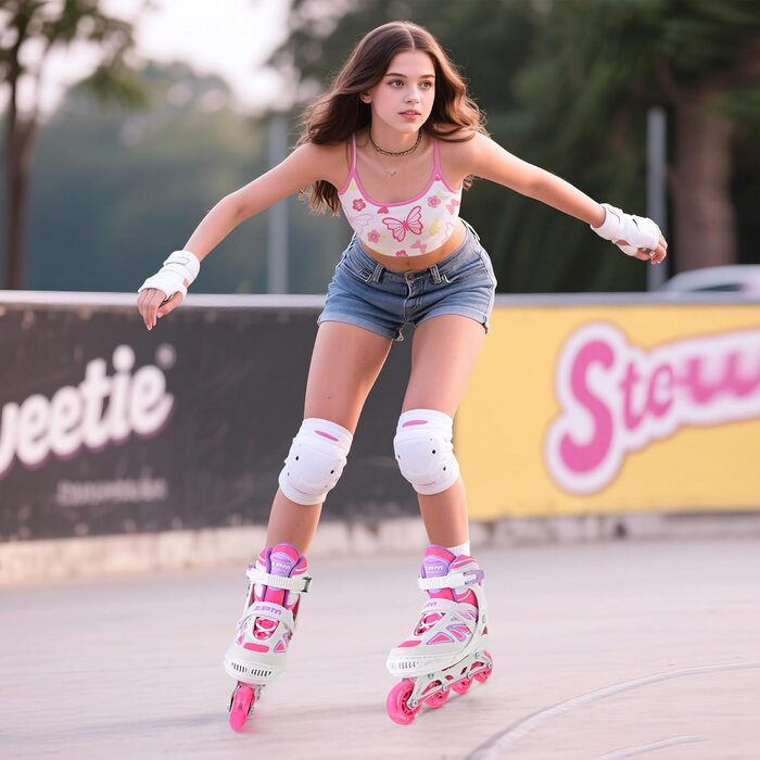 Дитячі ролики 2PM SPORTS регульовані, світні, для дівчаток/хлопчиків (біло-рожеві, X-Large(EU 42-44.5))