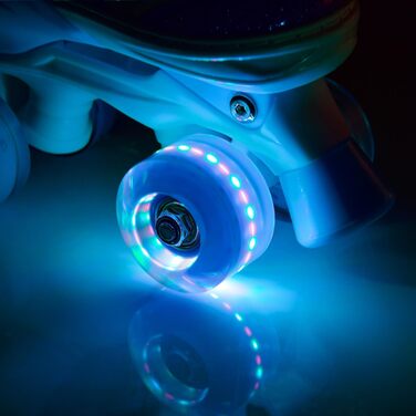 Дитячі ролики Kinder з LED-підсвіткою та регульованим розміром – ретро ролики для підлітків – багатокольорові диско ролики, рожево-фіолетові Quad Skates (30-33)