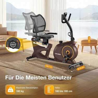 Ергометр для дому з магнітною гальмом, датчиками пульсу та LCD-дисплеєм, 15 рівнів опору, з підніжкою для спини, для людей похилого віку. Міцна конструкція, декілька налаштувань, колір горіх.