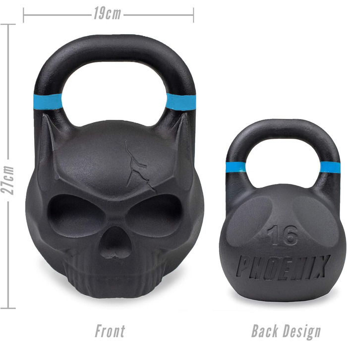 Гиря Phoenix Fitness Skull з важкого чавуну для фітнесу, бодібілдингу, силових та кардіо тренувань, професійне обладнання для дому та спортзалу, 12/16/20/24 кг