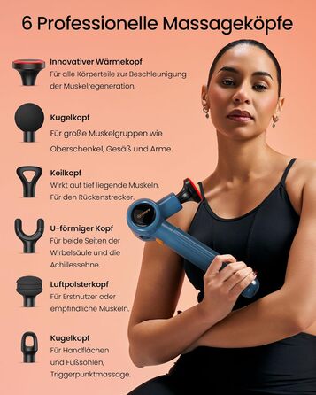 Масажний пістолет Napre з підігрівом та червоною світлотерапією для м'язів спини та шиї, з подовжувальною ручкою та 3 кутами нахилу