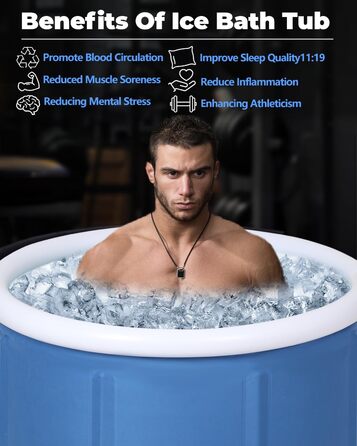 Ейсбад XL для спортсменів та дорослих: ванна для крижаного занурення на 105 галонів з кришкою, блакитна