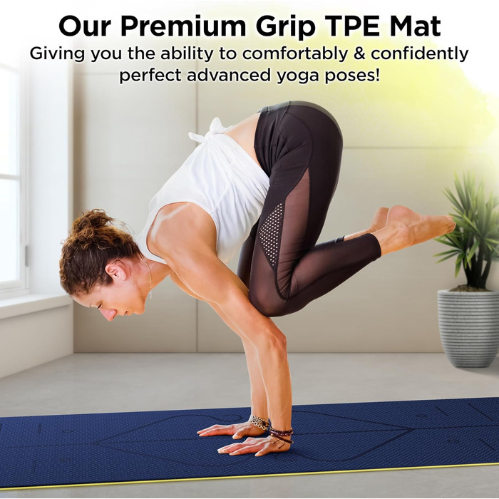 Килимок для йоги Yogii Yoga Matte: преміум TPE, 183x61x0.6 см, антиковзання, синій/золотий