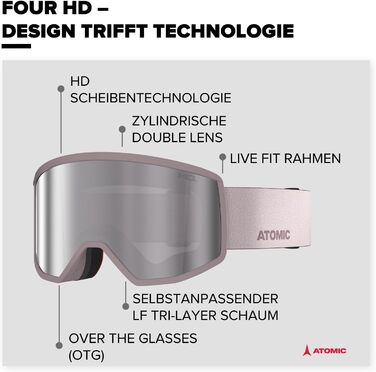 Atomic FOUR HD Skibrille: високоякісні лижні окуляри з Live Fit та широким полем зору (Concrete)
