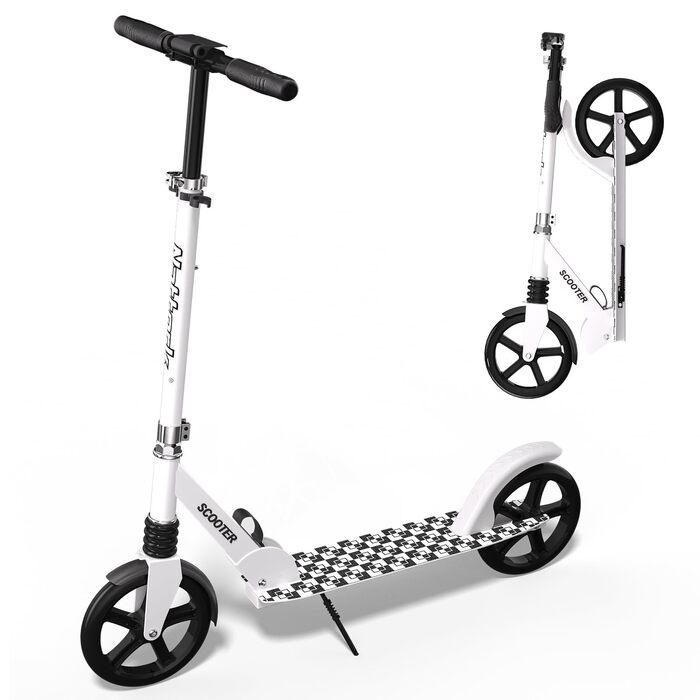 Nattork 8-дюймовий самокат з міцними колесами для підлітків та дорослих - 100 кг, амортизатор переднього колеса та регульоване кермо (білий)