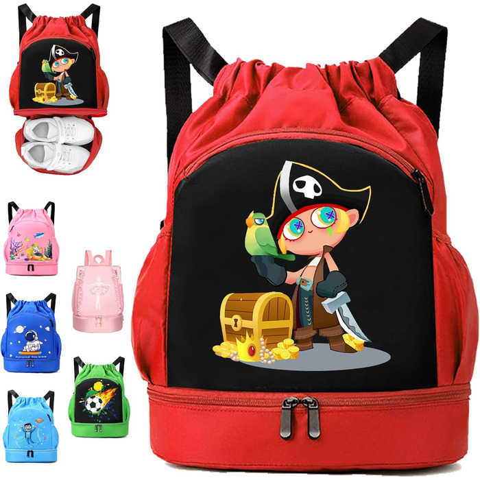 Дитяча спортивна сумка YOUYIKE, водонепроникний рюкзак з відділенням для мокрого одягу, сумка для занять спортом, Gym Bag для дівчаток та хлопчиків, зелений (червоний)