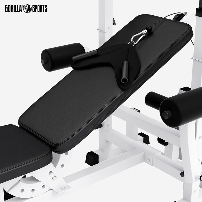 GORILLA SPORTS універсальна лава для штанги та гантелей, біло-чорна, сертифікат RheinlandTÜV