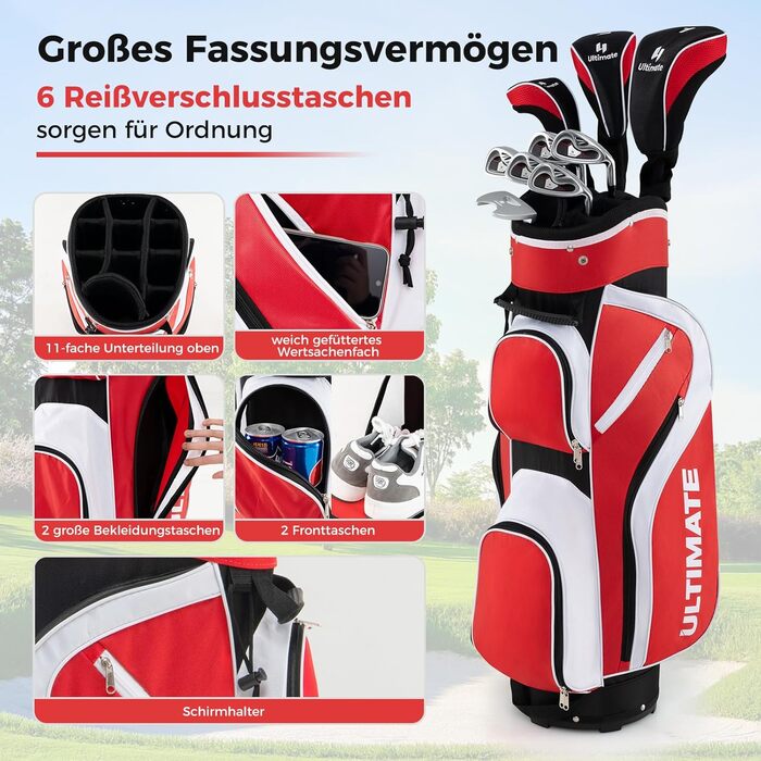 Набір жіночих гольф-клубов COSTWAY (9/11 шт.), комплект для правші з чохлом від дощу, включає драйвер, фейрвеї, гібриди, залізо та паттер (червоний)