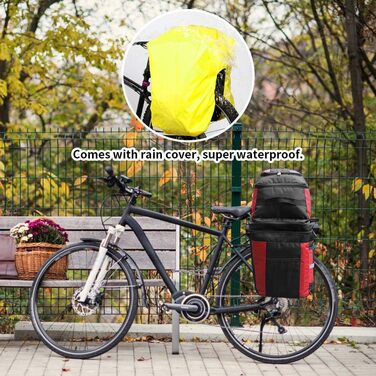 Велосипедні сумки PELLOR 3-в-1, 70 л, водонепроникні, міцні, з дощовиком, універсальний розмір, червоні