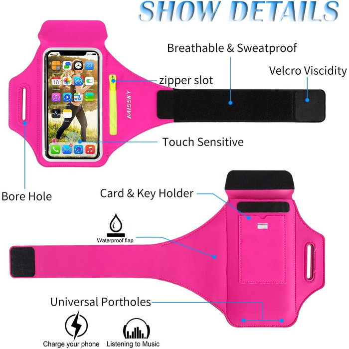 Спортивний браслет для телефону Guzack Universal: для iPhone, Samsung, Huawei, Xiaomi (до 6.9'), темно-синій/сливовий