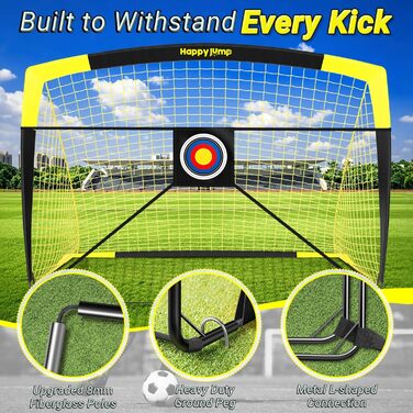 Ворота для футболу Happy Jump Pop-Up – складані, для дітей та дорослих | 1 або 2 ворота: 120x90 / 152x110 / 213x152 см | З м'ячем, насосом, конусами та мішенню | Для саду та подарунка