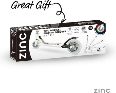 Дитячий самокат Zinc на двох колесах з LED-підсвіткою, складаний, регульований по висоті, нековзкий, з гальмом, для дітей від 3 років, білий