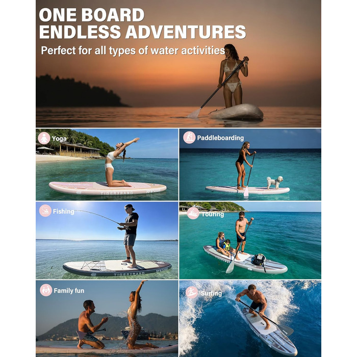 SUP дошка TIGERXBANG надувна для дорослих та дітей, комплект для Stand Up Paddling, рожева/зелена 320 см
