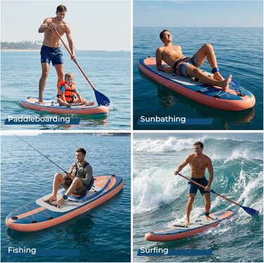 Надувний SUP борд JUMMICO: комплект з рюкзаком, стабільний та швидкий, унікальний дизайн (синьо-помаранчевий)