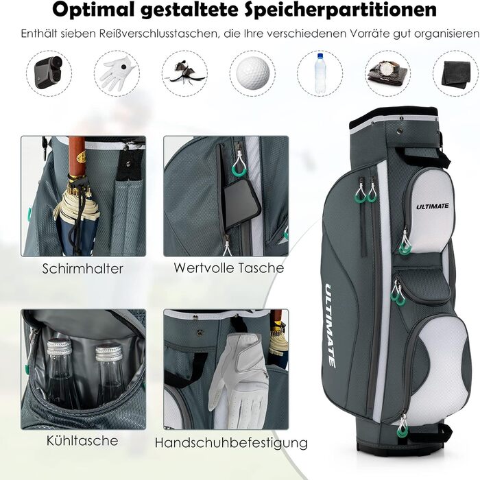 Сумка для гольфу GOPLUS, легка дорожня сумка з 14 відділеннями, 7 кишенями на блискавці, кишеня для цінних речей, кишеня-холодильник, регульований плечовий ремінь, водонепроникна накидка та тримач для парасольки, для зберігання та перенесення гольф-клубу