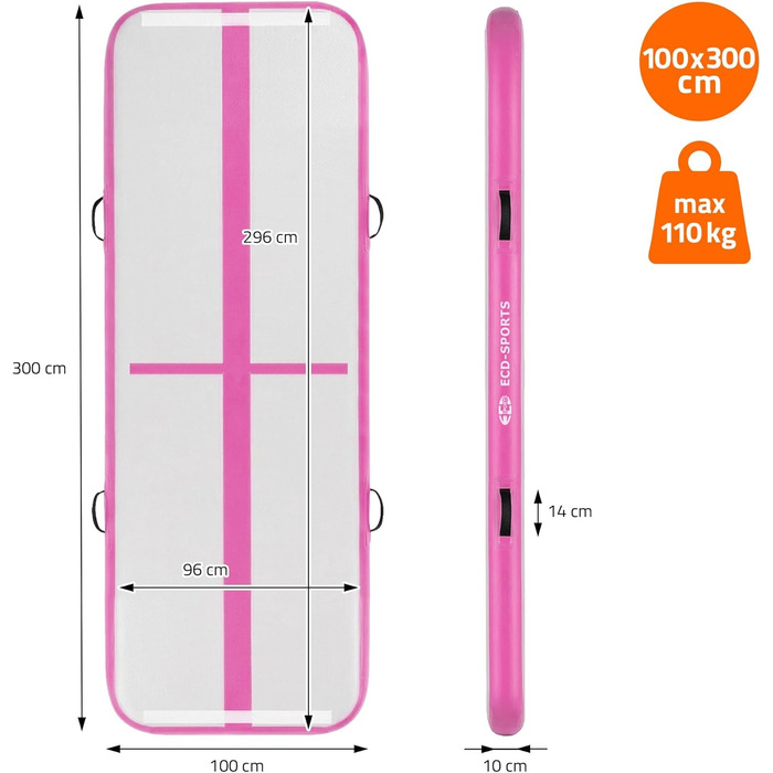 Килимок гімнастичний надувний ECD Germany Airtrack 3м/4м/5м, Рожевий/М'ятно-зелений, з електронасосом та сумкою для тренувань, фітнесу, йоги