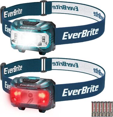 LED налобний ліхтар EverBrite 2 шт. з червоним та зеленим світлом, 5 режимів, для кемпінгу та відпочинку на природі, подарунок на Новий рік [з 6 AAA батарейками] (Синій)