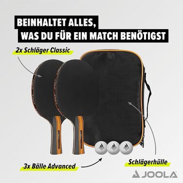 Набір для настільного тенісу JOOLA Classic 2: 2 ракетки, 3 м'ячі, чохол - чорний, 6 предметів