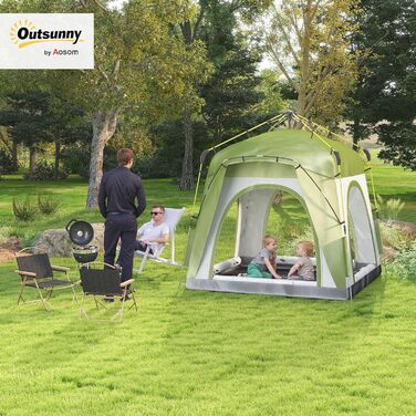 Намет Outsunny Pop-Up для 3 осіб, UV 50+, зелений: сімейний кемпінговий намет з гаком, 4 дверима, вікнами, підлогою та водонепроникністю 1000 мм