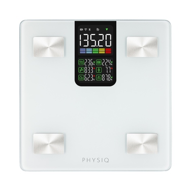 Ваги для ванної Physiq: загартоване скло, 13 параметрів, Bluetooth