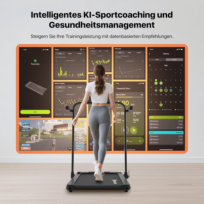 Електричний біговий тренажер Mobvoi Home Laufband SE 2.5 PS, 12 км/год, компактний, складний, з пультом ДУ, для дому, з додатком TicSports, чорний