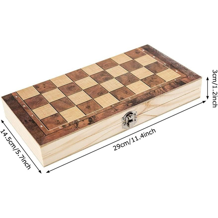 Шаховий набір 3-в-1 – складаний дерев'яний шаховий комплект для подорожей (29*29 см)
