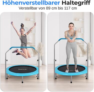 Трамплін SereneLife для дому, діаметр 102 см – складний ребаундер з регульованою висотою та пружинним ефектом, до 150 кг, для кардіотренувань та спорту, небесно-блакитний