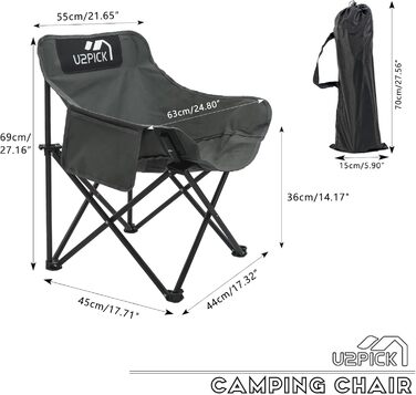 Складний стілець U2PICK для кемпінгу: легкий, зручний, до 160 кг, з сумкою, сірий