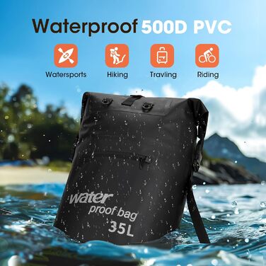 Водонепроникний рюкзак Weldun 35L/50L Rolltop Dry Bag з IPX8 чохлом для телефону, для каякінгу, кану, кемпінгу, трекінгу, піших прогулянок, вітрильного спорту та інших водних видів спорту, чорний
