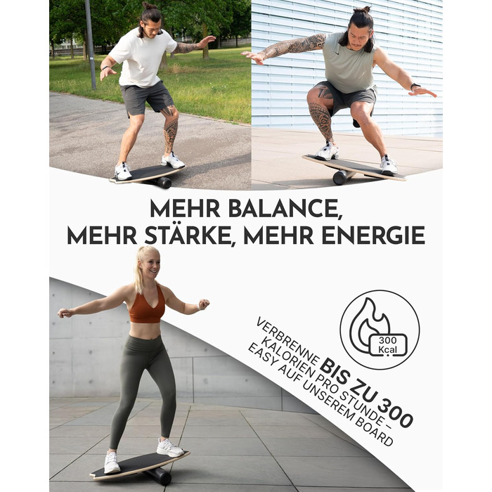 Балансборд NEOLYMP Holz – тренажер для балансу для дорослих та дітей – антиковзаюча поверхня, до 210 кг, 7 рівнів складності, магнітна настройка, чорний